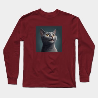 Illustration of handsome grey haired cat looking to the side Long Sleeve T-Shirt